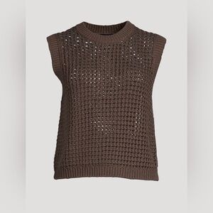 Theory Brown Boho Crochet Cotton Layering Sweater Vest.